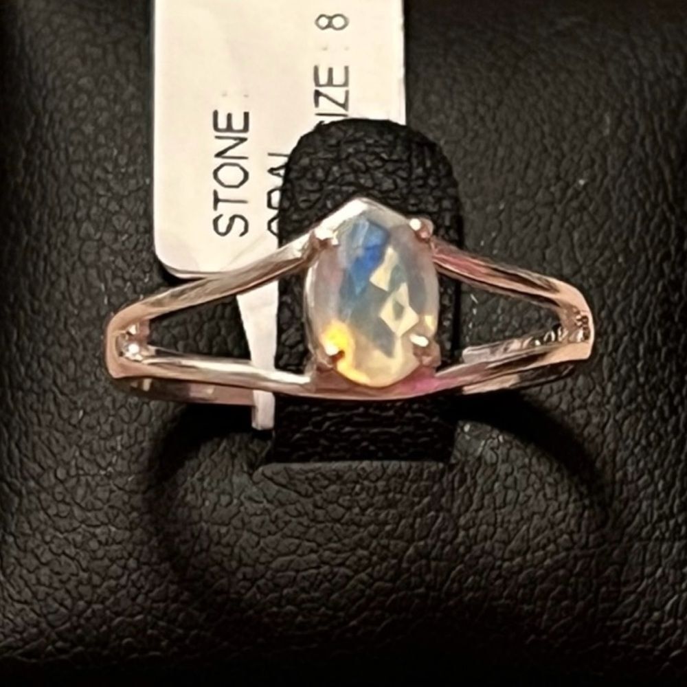 Genuine Faceted Ethiopian Opal Sterling Silver Ring Size 8